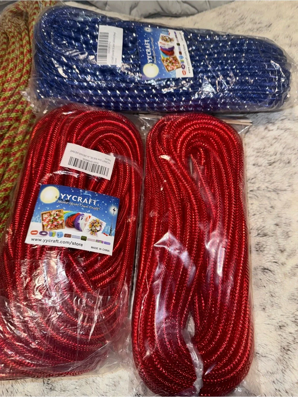 Lot of four Craft Decorative Mesh Tubing Bundle in Red, Blue, Blue green red